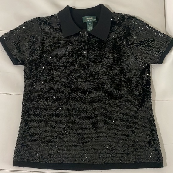 RALPH LAUREN 90s vintage polo sweater w/ black sequins and wool knit base M - Picture 14 of 16